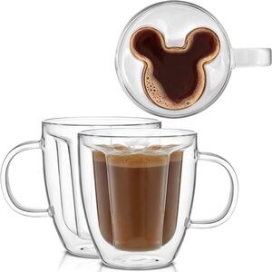 JoyJolt Disney Mickey Mouse 3D Glass Espresso Cups - set of 2